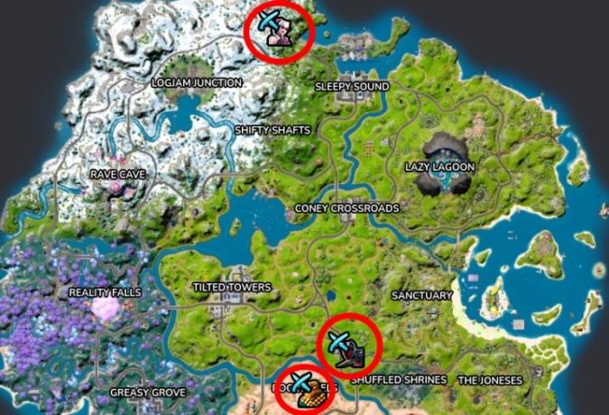 Mapa de NPCs em Fortnite.