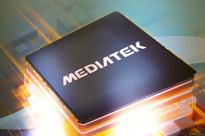 Plakat čipa MediaTek in logotipa.
