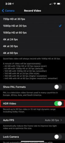 Aplikacija za kamero iPhone HDR Video Toggle