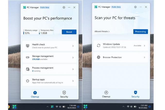 Die neue PC Manager-App auf einem Windows 11-Desktop