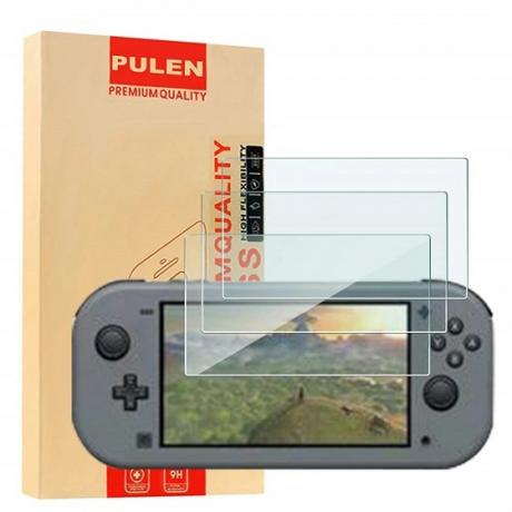 Vista frontal del protector de pantalla de vidrio templado Pulen para Nintendo Switch Lite.