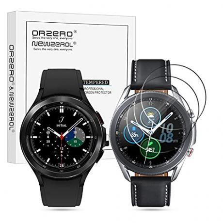 (3 パック) Orzero 強化ガラス スクリーン プロテクター Samsung Galaxy Watch 4 Classic 46mm、Galaxy Watch 3 (45mm)、Garmin Approach S40、2.5D アーク エッジ 9H HD バブルフリー (永久交換) に対応