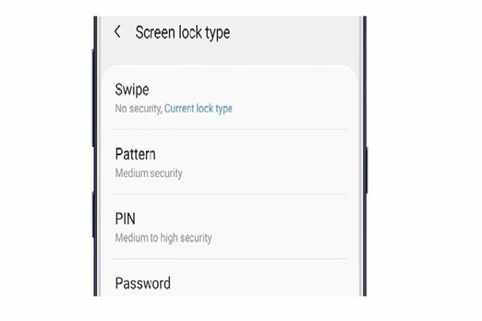 Ekrano užrakto tipai „Samsung Galaxy“ telefone.