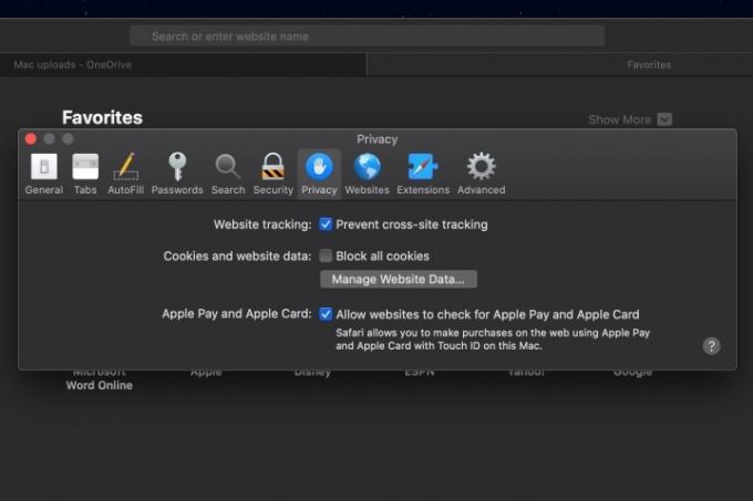 Ustawienia plików cookie Safari w systemie MacOS