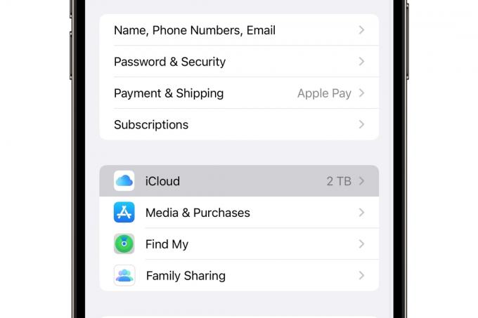 iPhone 14 Pro Max z menu iCloud.
