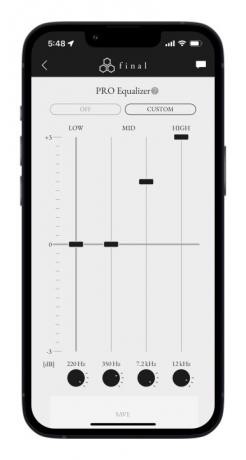 Aplikace Final Connect pro iOS zobrazující obrazovku EQ.