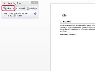 Παράθυρο Snipping Tool με επισημασμένο το κουμπί New.