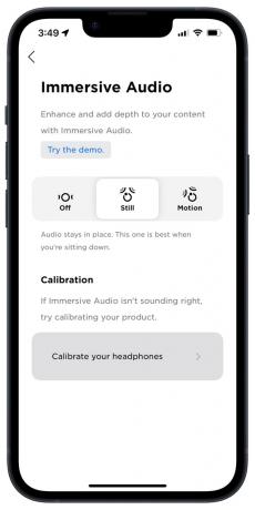 iOS의 Bose Music 앱: 몰입형 오디오 화면.
