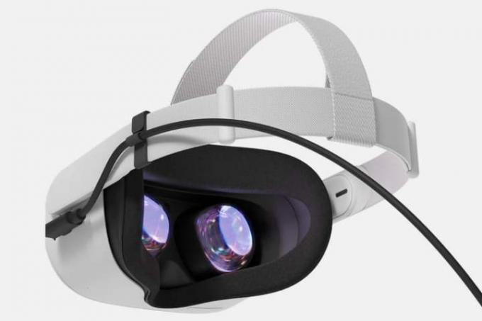 Oculus Quest 2 headset Oculus Link kábellel csatlakoztatva.