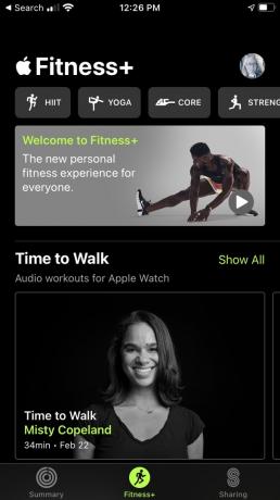 Apple Fitness Plus zrzut ekranu recenzji, strona główna