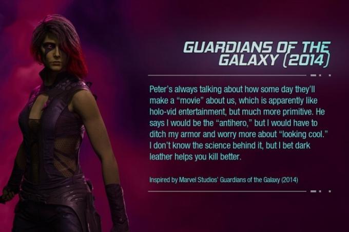 Gamora's filmoutfit uit 2014 van Guardians of the Galaxy. 