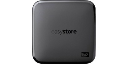 Externe WD Easystore-Festplatte auf weißem Hintergrund.