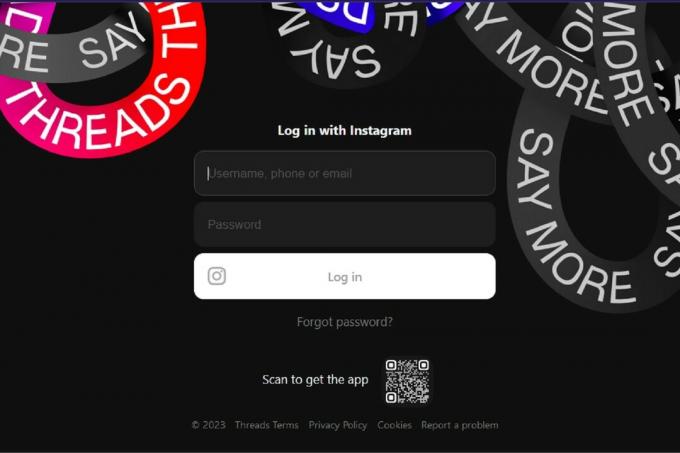Écran de connexion au site Web de bureau Threads.