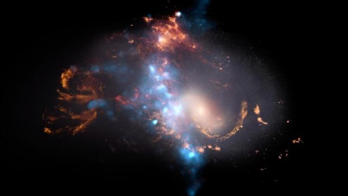 Новая визуализация исследует группу галактик Квинтет Стефана, используя наблюдения в видимом, инфракрасном и рентгеновском диапазонах. Последовательность контрастирует с изображениями, полученными космическим телескопом НАСА «Хаббл», космическим телескопом «Спитцер», космическим телескопом Уэбба и рентгеновской обсерваторией «Чандра», чтобы получить представление об электромагнитном спектре.