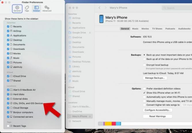 iOS-apparaten inschakelen in Finder-voorkeuren.