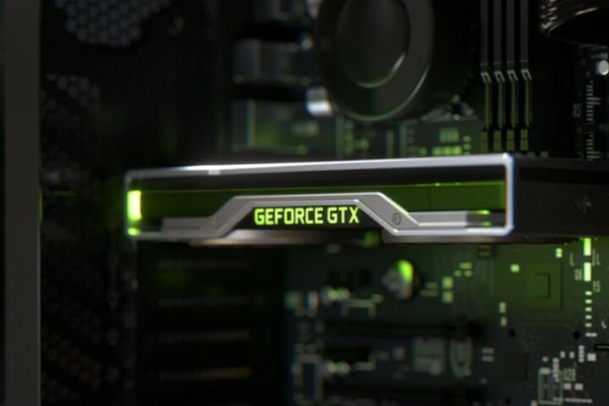 Karta graficzna Nvidia GeForce GTX wewnątrz komputera PC.