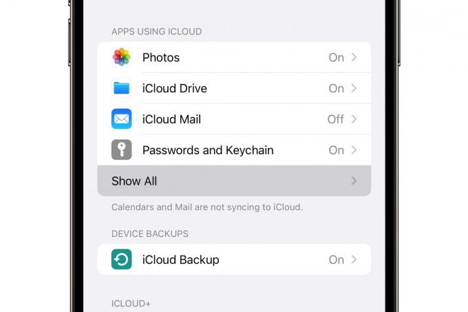 iPhone 14 Pro Max afișează opțiunile iCloud.