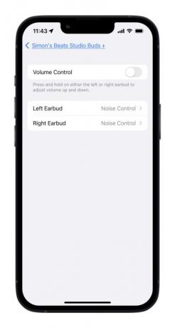 Beats Studio Buds+-innstillinger i iOS.