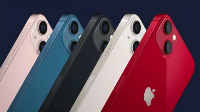 Kolory nowego iPhone'a 13: różowy, niebieski, północ, światło gwiazd i produkt RED.