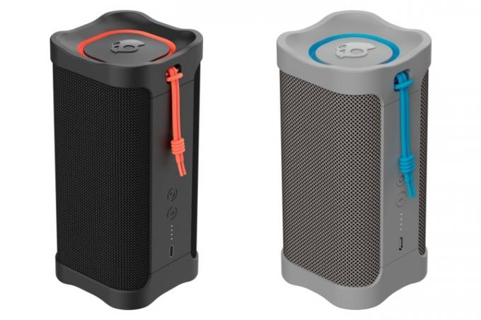 Haut-parleurs Bluetooth portables Skullcandy Terrain XL en noir et gris-bleu.