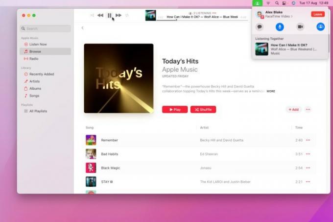 Κοινή χρήση περιεχομένου της Apple Music χρησιμοποιώντας το SharePlay σε Mac με MacOS Monterey.