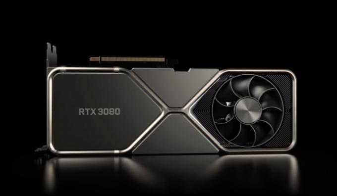 Nvidia Geforce RTX 3080 pe fundal negru.