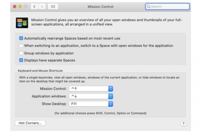 MacOS의 Mission Control에서 Space 필드로 전환됩니다.