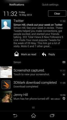 Notificaciones de captura de pantalla del Sony Xperia Z2