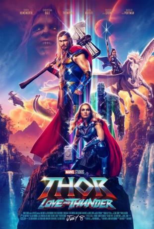 Plagát v retro štýle k filmu Thor: Love and Thunder.