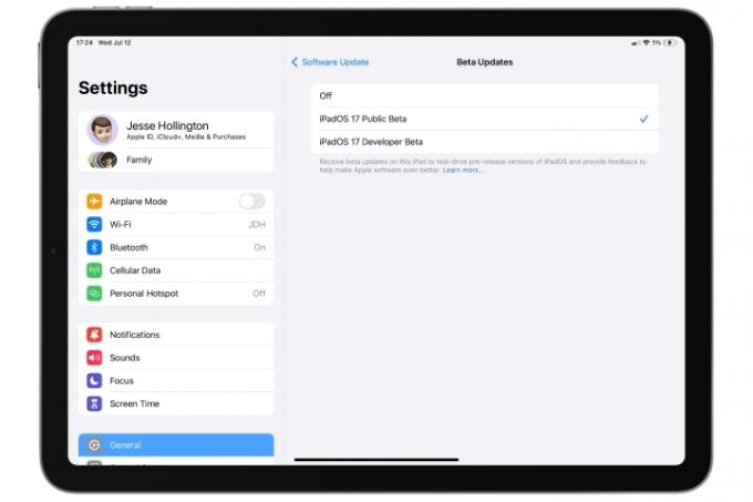 iPad afișează setarea beta publică iPadOS 17.