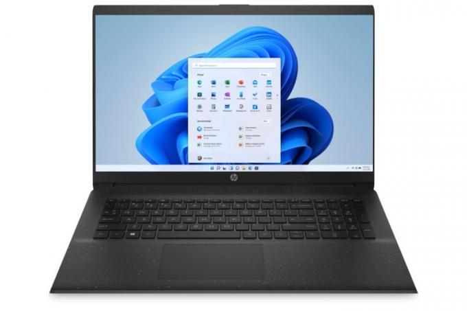 HP Laptop 17 elölnézet a kijelzővel és a billentyűzettel.