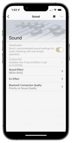 Snímka obrazovky Sony Music Center pre reproduktor Bluetooth SRS-XG300.
