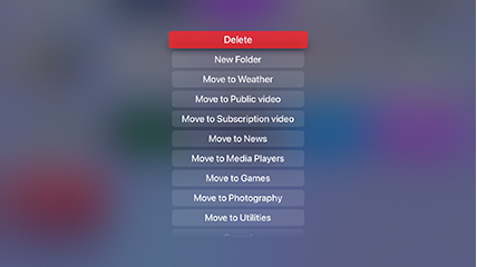 Možnost brisanja v Apple TV.