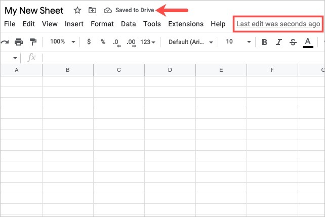 Gemt i Drev og sidst redigerede tidspunkt i Google Sheets.