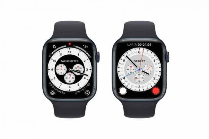 Két Apple Watch, amelyen a Chronograph Pro óralap látható.