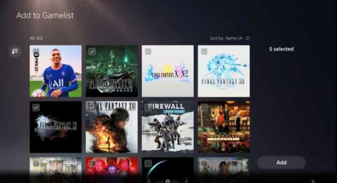 Selezione dei giochi per creare una cartella su ps5.