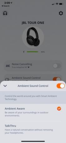 Στιγμιότυπο οθόνης από την εφαρμογή JBL Headphones.