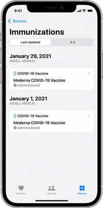 予防接種を示す Apple Health のスクリーンショット