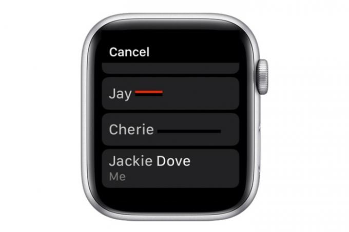 Apple Watchの連絡先リスト。