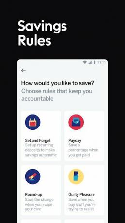 Знімок екрана програми Qapital на Android із різними правилами заощаджень