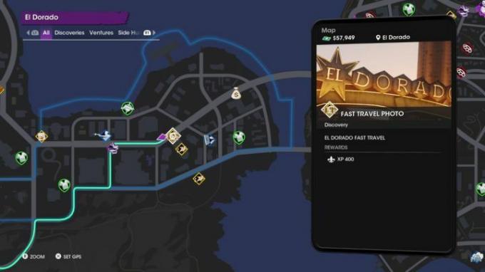 Točka Fast Travel, označena na zemljevidu Saints Row.