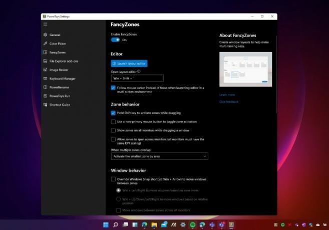 Aplikácia Microsoft Power Toys Fancy Zones je otvorená v systéme Windows 11