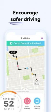 地図と「より安全な運転を奨励する」というテキストが表示された Life360 アプリのスクリーンショット