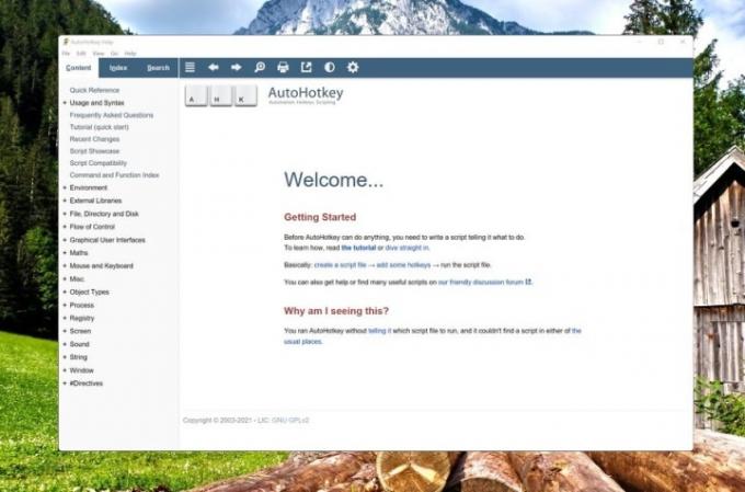 Az AutoHotKey súgóoldala Windows rendszeren.