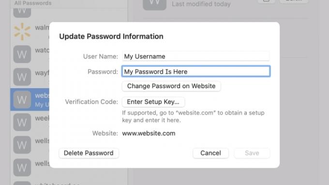 Skärmen Uppdatera lösenordsinformation på MacOS.