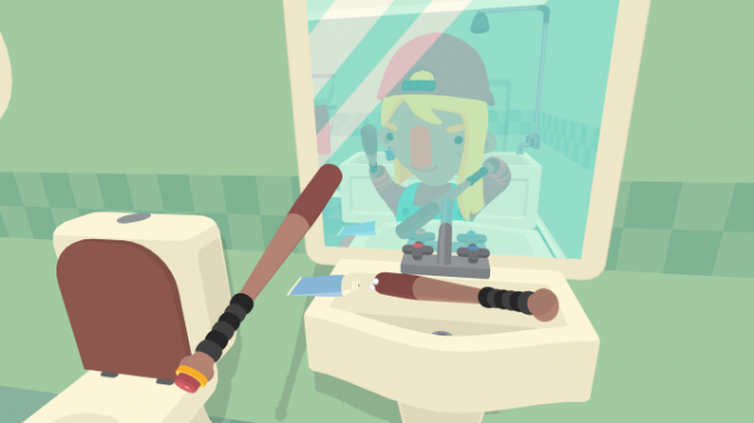 「What the Bat?」では、キャラクターが野球のバットで歯を磨く準備をしています。