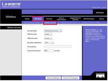 La configuración de seguridad inalámbrica se puede incluir con otras configuraciones inalámbricas o en su propia página.