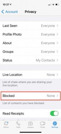 Blokkert alternativ på WhatsApp iOS.