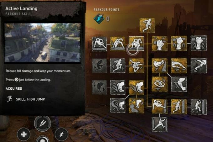 Keterampilan parkour Pendaratan Aktif dari Dying Light 2.