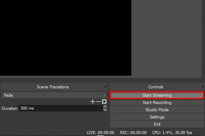 აირჩიეთ OBS Start Streaming ღილაკის ეკრანის სურათი. 